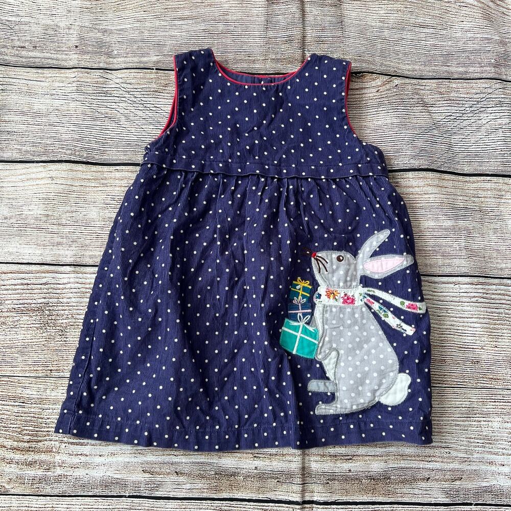 Baby Boden Blue Corduroy Bunny Appliqué Jumper Dress (6-12M)